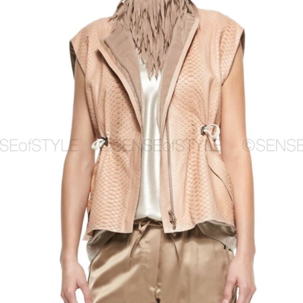 Brunello Cucinelli Python Leather Beige Jacket Vest Animal Skin IT42 M 6